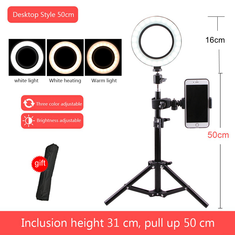 Anel de luz de selfie com tripé para smartphone, anel de luz para maquiagem, anel fotográfico, arco de ligação para celular telefone móvel: 16cm add 50cm stand