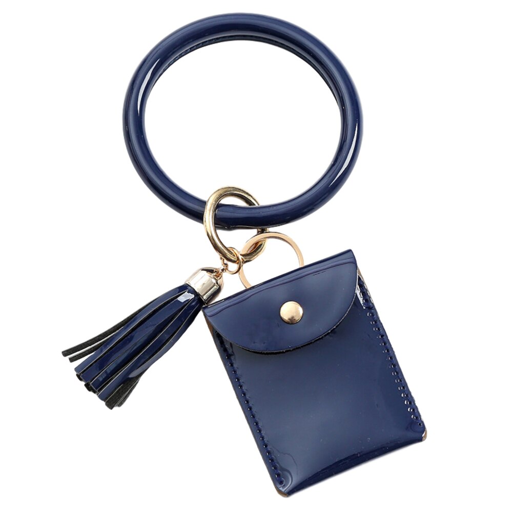 Women With Zip Coin Purse Portable Credit Card Daily Ornaments Wristlet Keychain Mini PU Leather Accessories: Navy Blue
