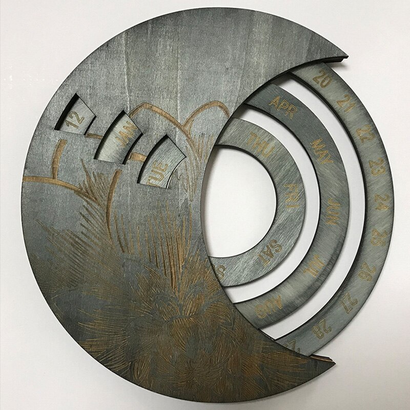 Wooden Calendar Circular Everlasting Perpetual Calendar Wall Hanging Ornaments Decorative Xmas Christmas Advent Calendars: D