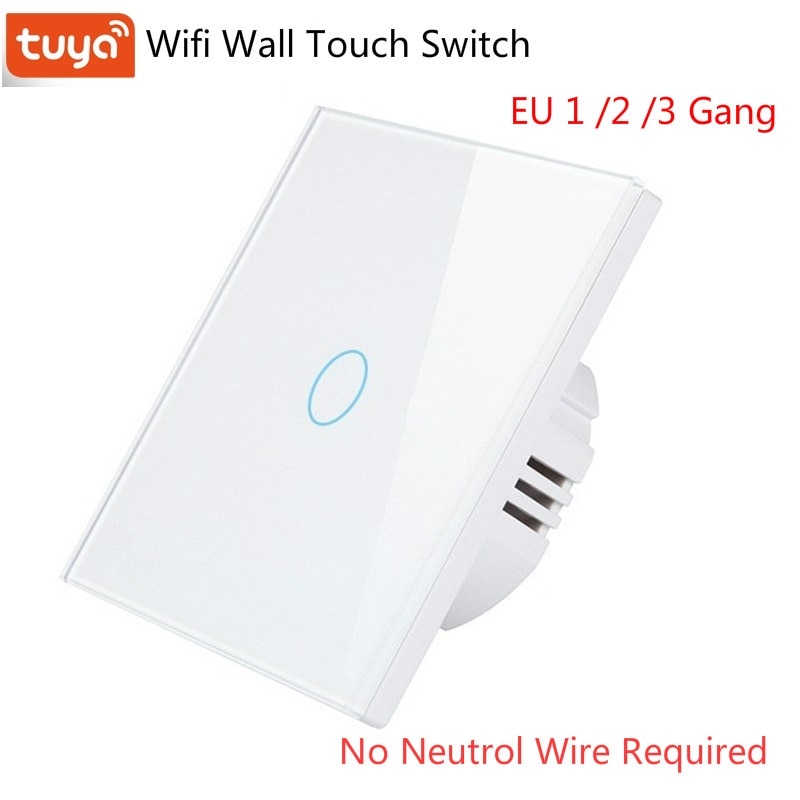 Interruptor inteligente Wifi de 1/2/3 entradas para UE, enchufe de pared con cable de fuego único, sin cable neutro, Panel táctil RF de 433MHz