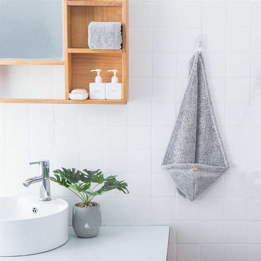 Bamboo Fiber Hair Towel Quick Dry Bath Shower Loop Button Head Turban Hat Cap