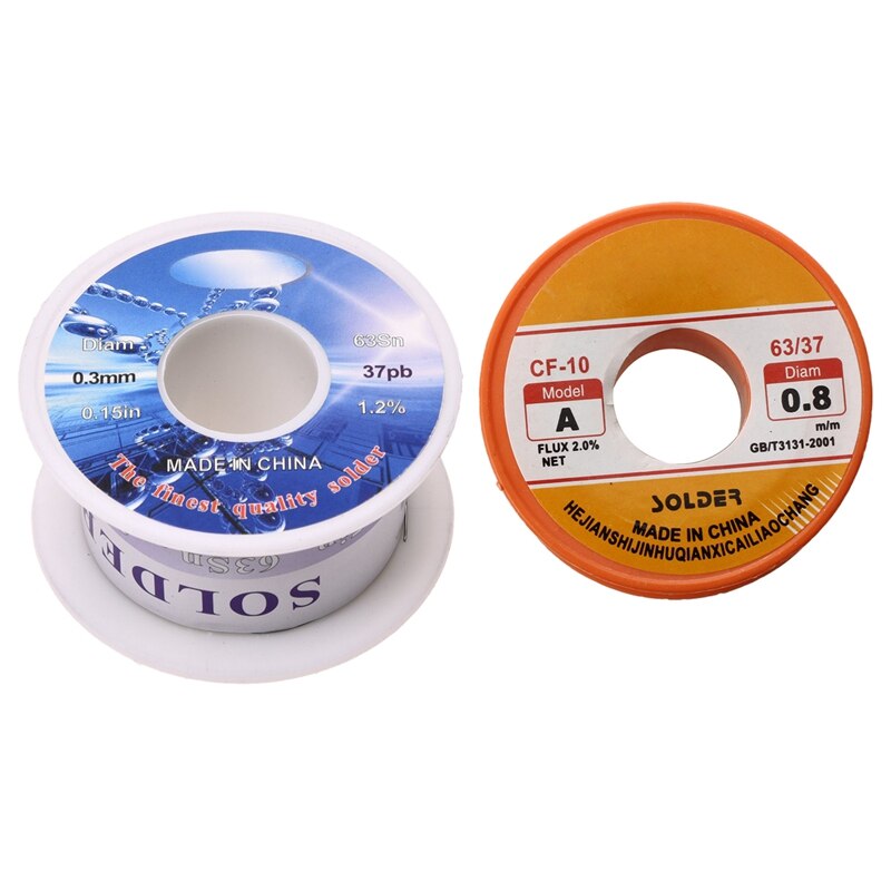 Tin Lead Solder Core Flux Soldering Welding Solder Wire Spool Reel 0.8mm 63/37 + Solid Solder 0.3mm Dia Flux Core 63% Tin 37