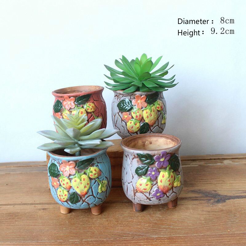 2pcs Ceramic Succulent Flower Pot Hand-painted Strawberry Nursery Pots Indoor Garden Planting Pots Garden Pots: 4542