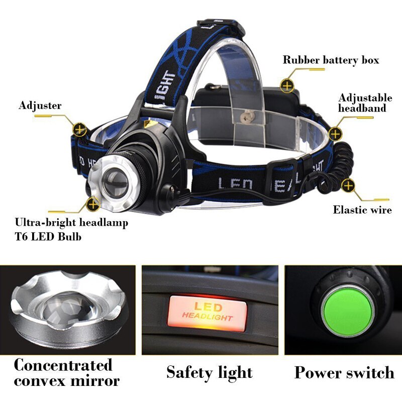 faro Led yunami T6 Zoom linterna impermeable cabeza Luminaria cabeza linterna Camping cabeza lámparas uso batería 18650