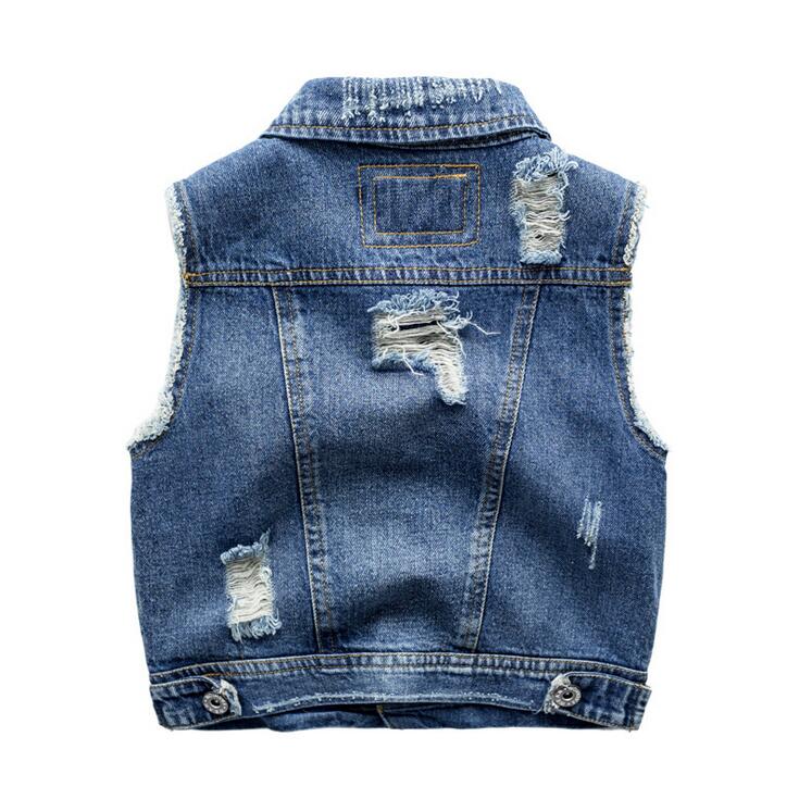 Chaleco vaquero para niño, prendas de vestir exteriores para bebé, estilo vaquero con agujeros rotos, chaqueta para primavera y otoño, 2-7T