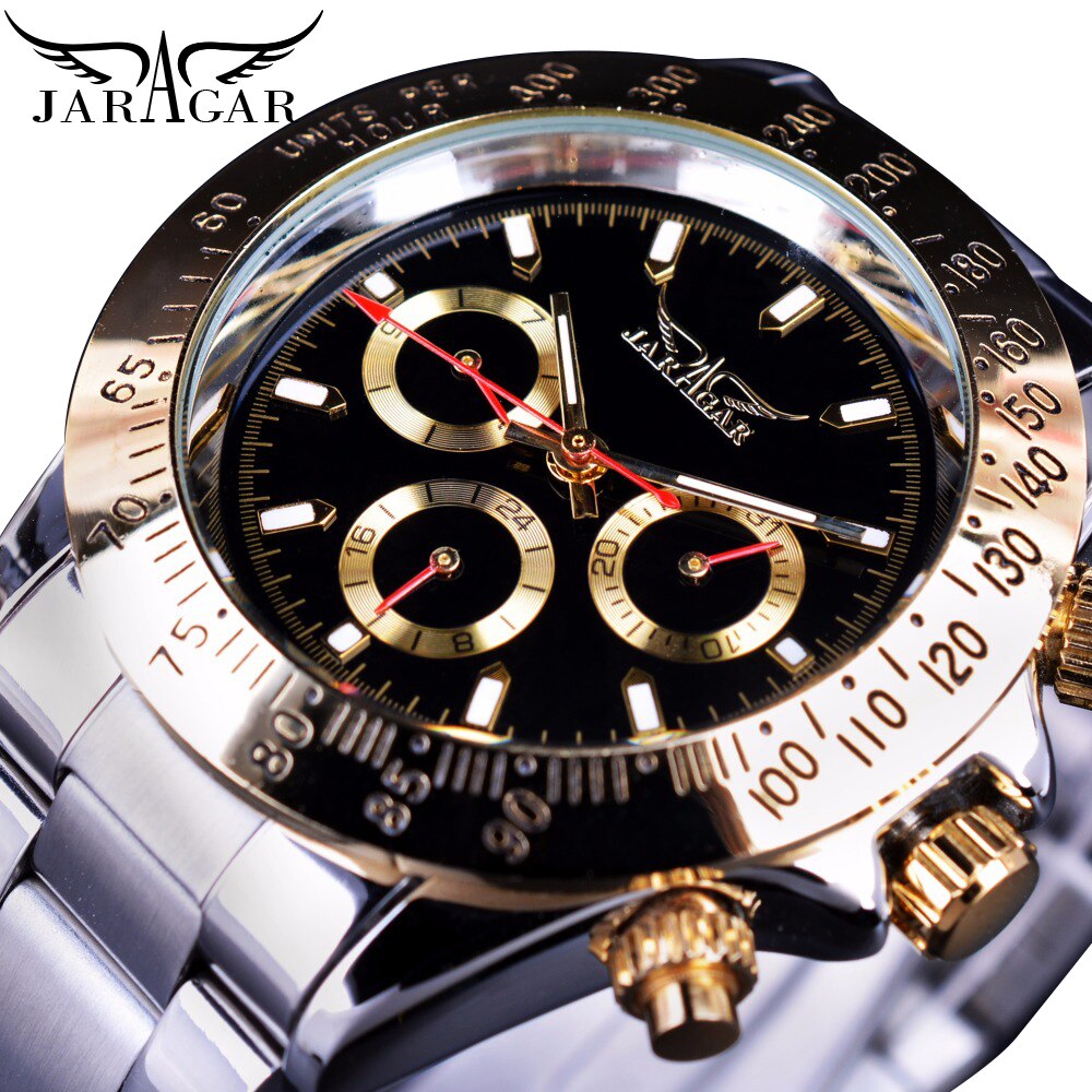 Jaragar Montre Homme Mens Watches Automatic Golden Stainless Steel Date Sports Mechanical Wristwatch Clock Relogio: GMT970-1