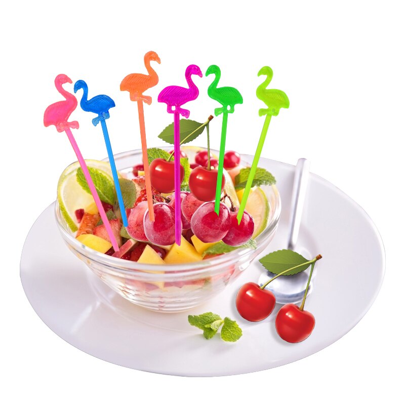 Fourchette à fruits flamant rose, Mini choix Buffet Cupcake fourchette à fruits gâteau Dessert bâtonnets à salade Cocktail broche à cure-dents 50 pièces