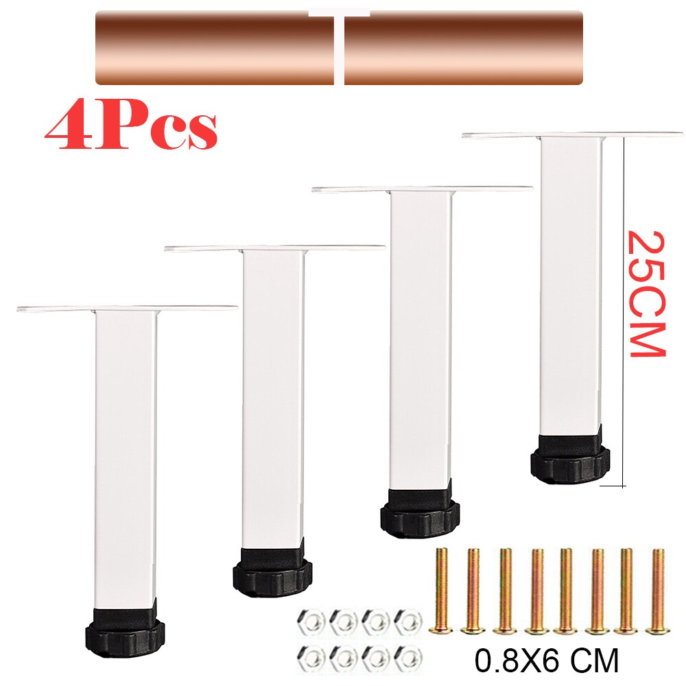 4Pcs Adjustable Bed Square Tube Frame Bracket Feets Legs Bed Slat Mattress Support Table Legs for Bed Frame Fixed Support Foots: T white 25cm
