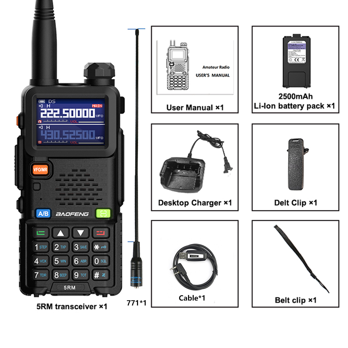 Baofeng 5rm 8w Air Band Amateurfunk Sechs-Band-Tri-Power-Funkgerät noaa 999ch Typ c UV-5RH pro: Black