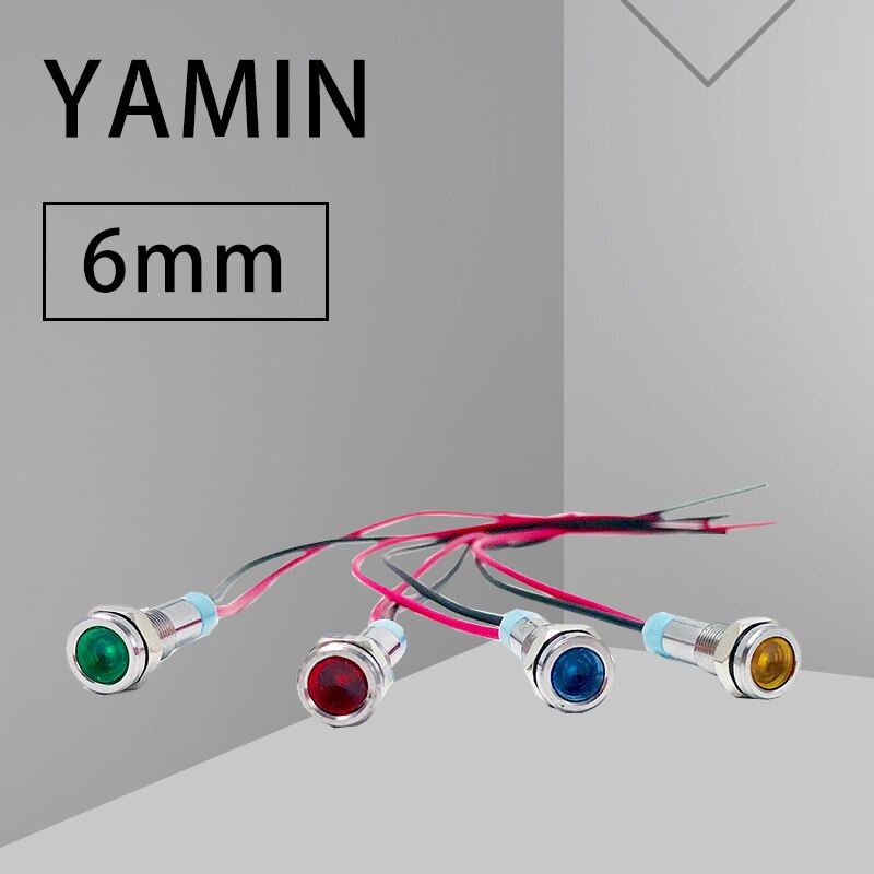 LED Metalen lampje 6mm waterdichte Signaal lamp Pilot Afdichting 6V 12V 24V 220v met draad rood geel blauw groen wit