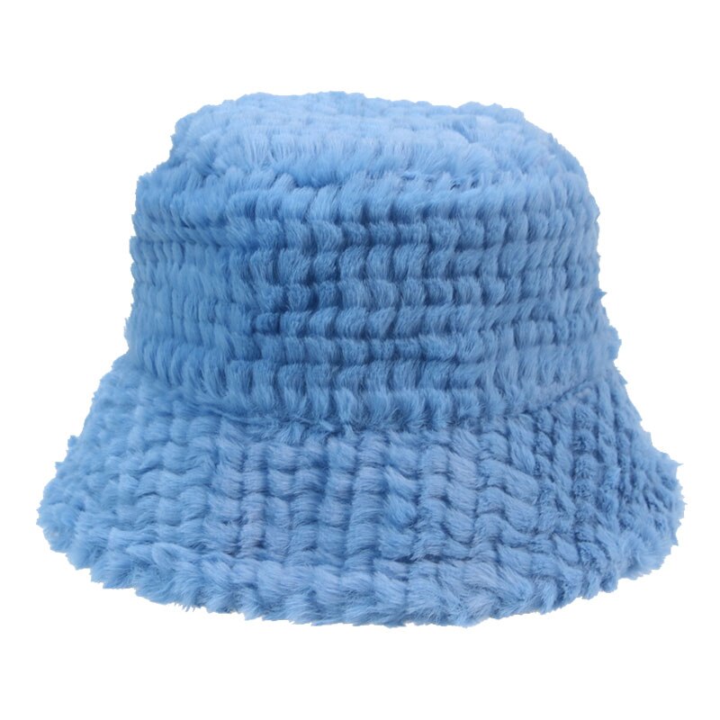 Emmer Hoed Winter Effen Wit Zwart Bont Pluche Zachte Warme Vrouwen Hoeden Outdoor Brede Rand Vissen Winter Emmer Hoeden Gorro pescador: blue