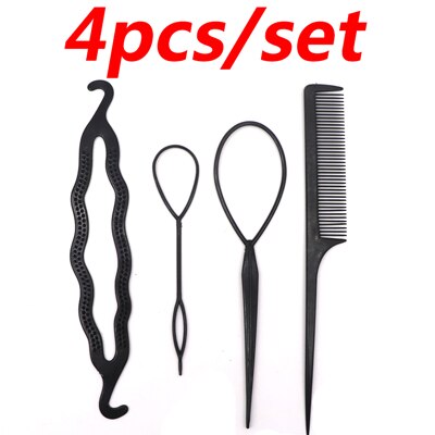 Haar Flechter Pull Haarnadeln Clip Kamm Haarspange für Mädchen Styling Werkzeuge Kit Flechten Donut Haar Brötchen Maker Friseur Zubehör: E-4Pcs