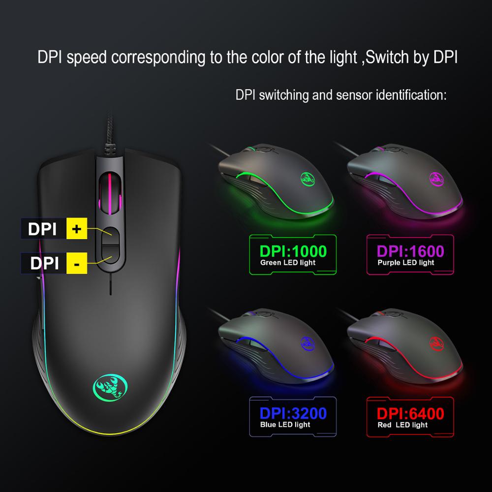 Ratón ergonómico con cable RGB para juegos, Mouse óptico USB para ordenador portátil, ajustable, 7 botones, 6400 DPI