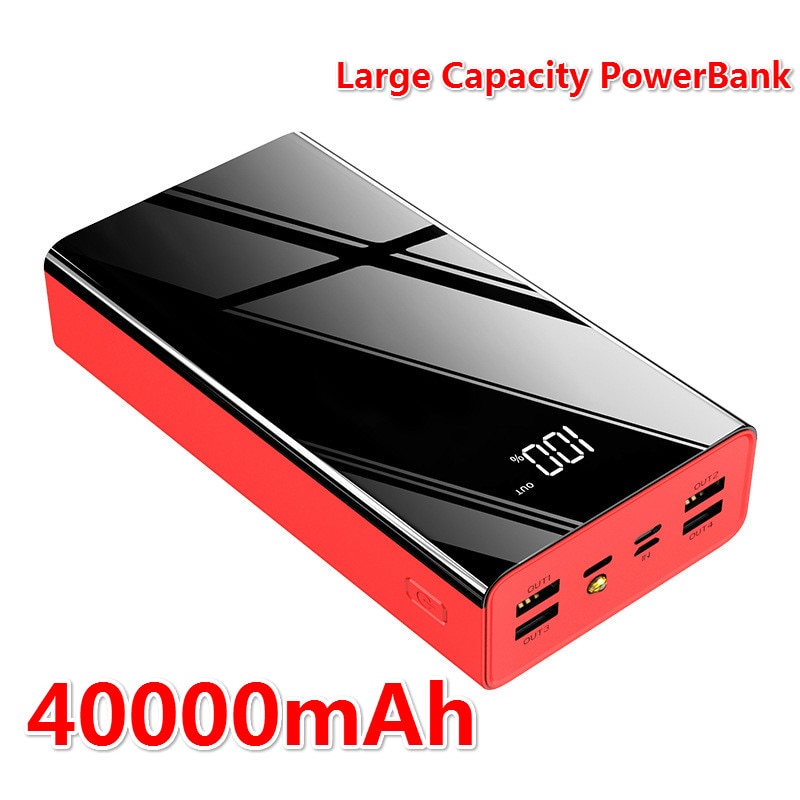 Power Bank 40000mah Large Capacity PowerBank LCD External Battery USB Mirror Screen Portable Mobile Phone Charger for Iphone