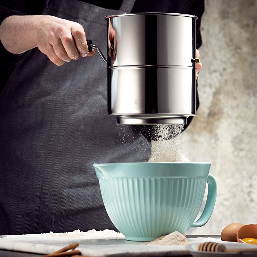 Stainless Steel Flour Sifter Hand Crank Baking Powdered Sugar Sieve Kitchen Tool
