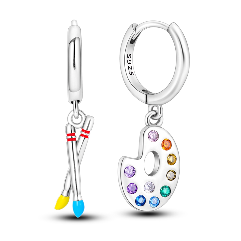 925 Sterling Silver Career Eardrop Musical Note Earrings Painter Microphone Earrings Fit For Women Workplace Birthday: WHITE