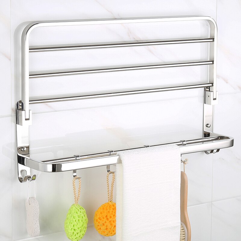 Folding Movable Bath Towel Shelf Stainless Steel Polished Bathroom Towel Rack Towel Holder Stainless steel 304