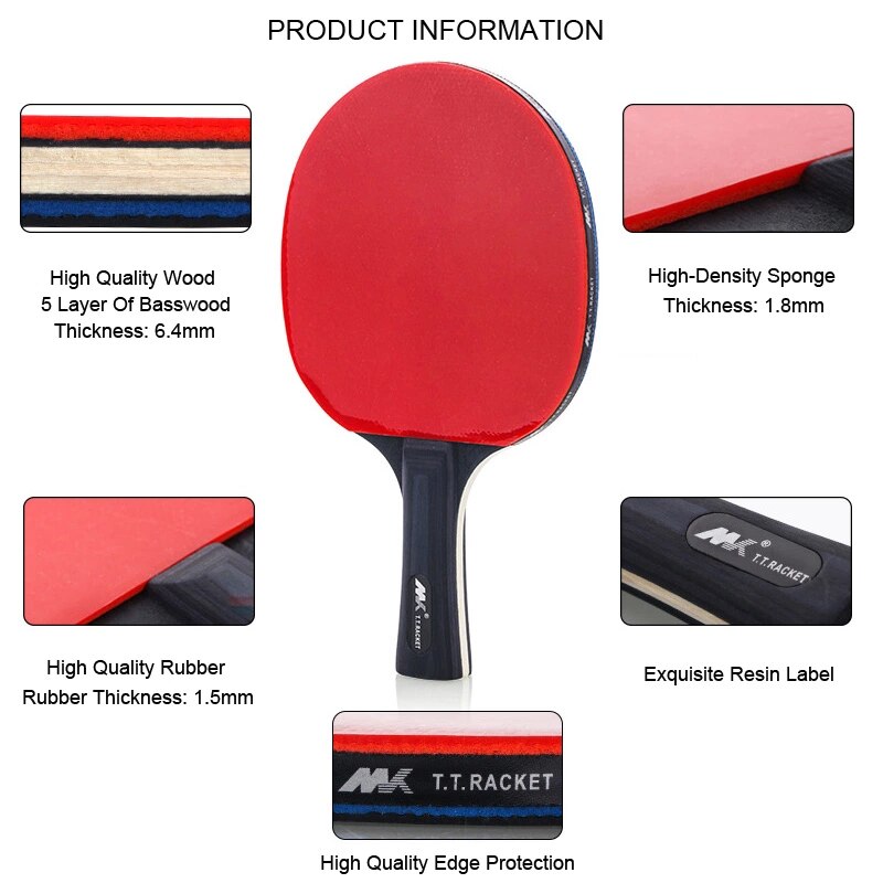 2Pcs/Lot Table Tennis Bat Racket Good Control Long Short Handle Ping Pong Paddle Racket Set With Bag