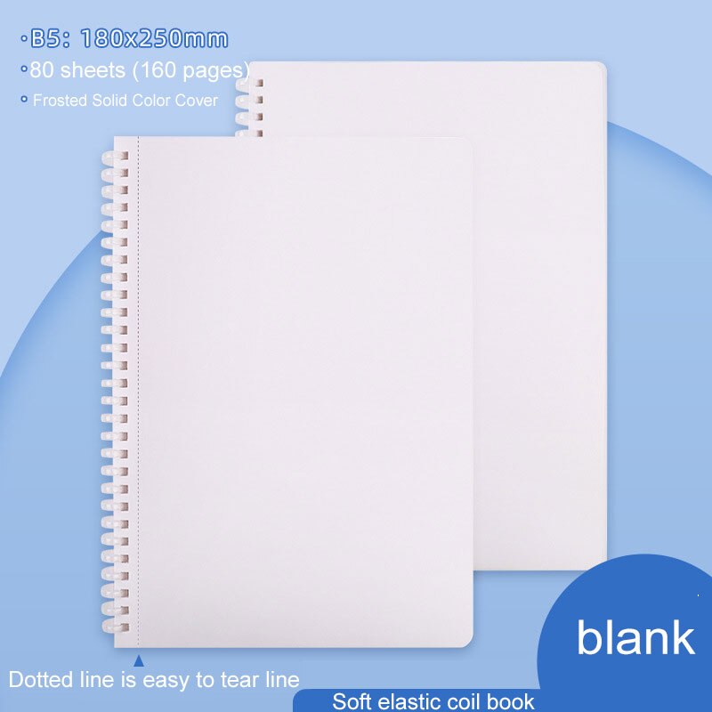 80Sheet B5 360 Flip Loose Leaf Soft Side Notebook Journal Planner Transparent Horizontal Line Notebooks School Office Stationery: Blank