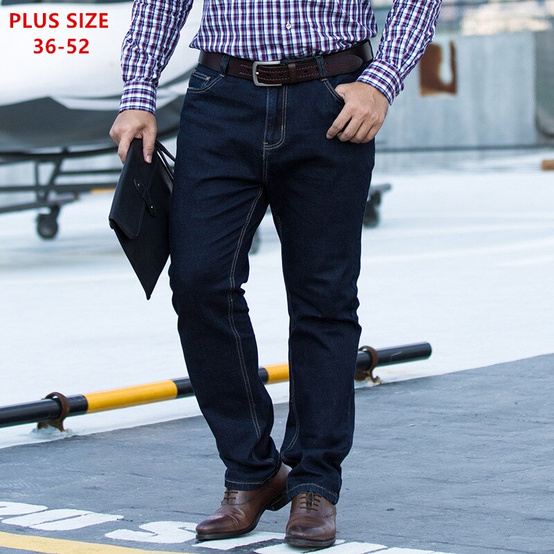 Jean en Denim épais pour homme, pantalon classique, droit, ample, extensible, élastique, grande taille 46 48 50 52, collection automne hiver