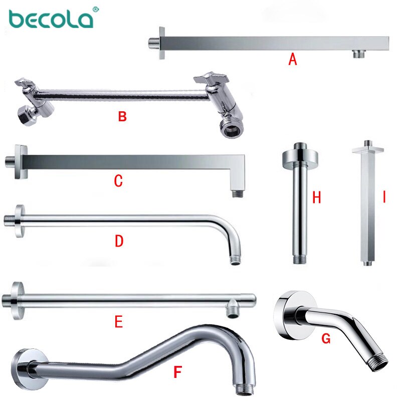 BECOLA Bathroom Copper Wall Shower Arm Dark Mounted Connecting Rod Sprinkler Shower Tube Brass Bracket/Ceiling Pipe Rod Tube