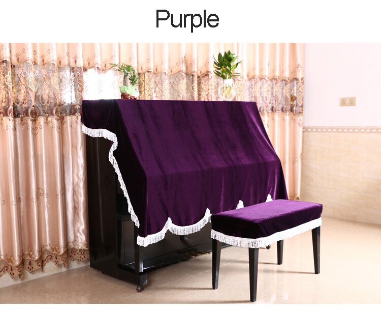 Upright Piano Cover Up En Piano Seat Cover Stoel Set Volledige Soundboard Stand Fluwelen Doek Kwastje Kruk: plum