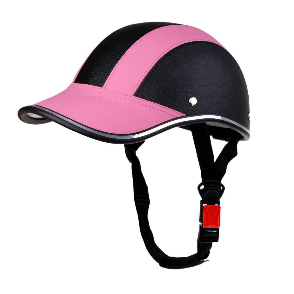 Pu street bike motorcykel säkerhetshjälm motocross cykling ridning halvhjälm baseball keps skum vadderad hatt: Rosa