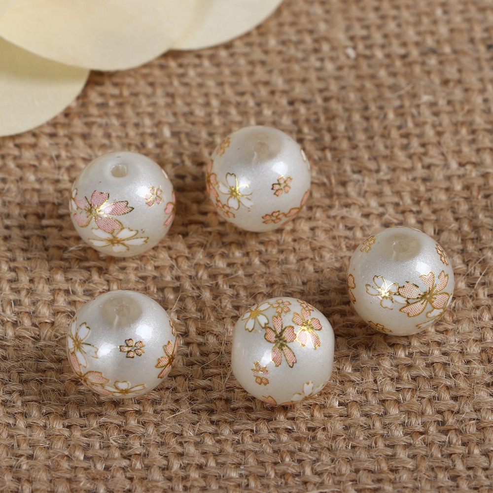 DoreenBeads – perles Tensha japonaises Vintage, perles rondes Sakura à motif de fleur, Imitation perle d'environ 12mm( 4/8 pouces) Dia 5 pièces