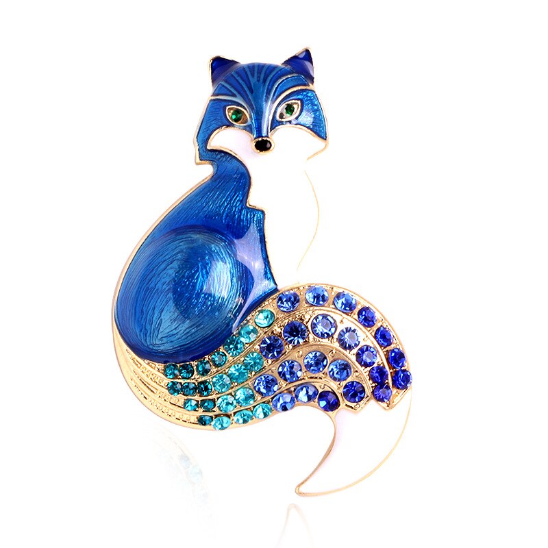 Strass esmalte raposa broches para mulheres animal denim jaqueta gola lapela pino festa causal broche pinos jóias presentes: Blue
