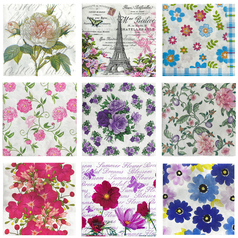 20 stk/pakke blomsterprintede decoupage papirservietter håndværk dekoration bryllupsfest 2- -lags firkantede middagsservietter