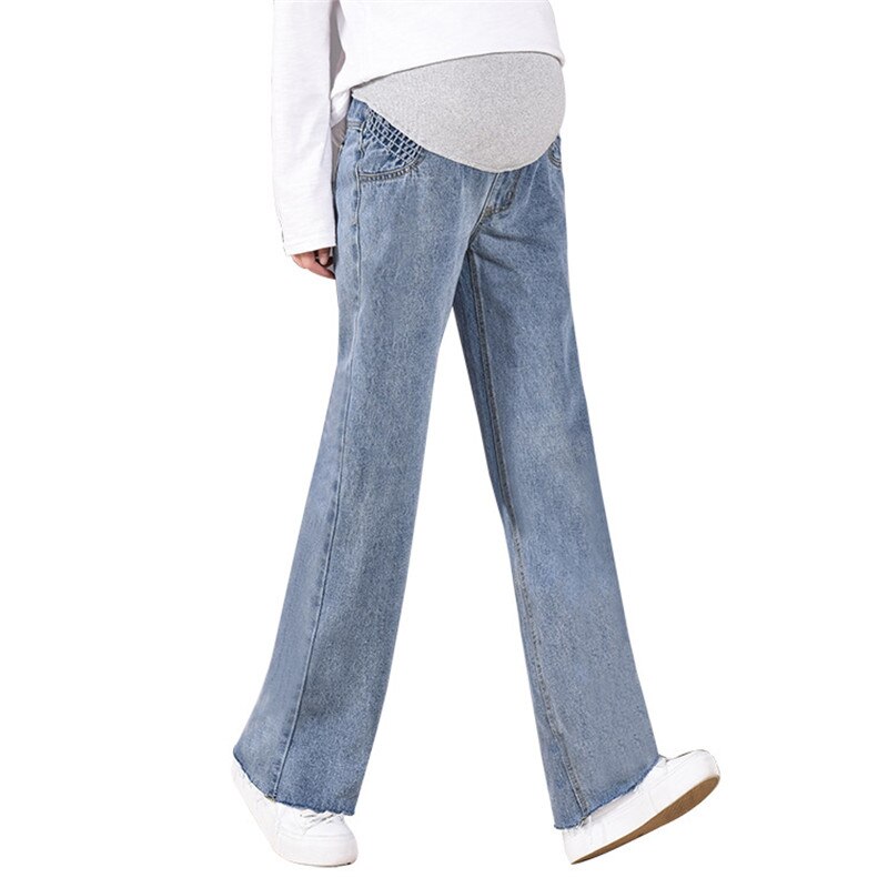 Maternity Women Pants Autumn Jeans Denim Full Length Boot Cut Adjustable Elastic Waist Pants Pregnancy Belly Care Trousers