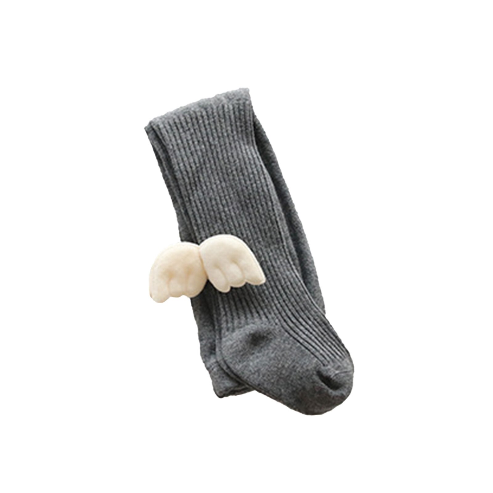 Meisjes Effen Kleur Gebreide Panty Kous Verticale Stripetight Sokken Met Wing Decoraties Voor Lente Herfst En Winter: Donkergrijs / 1-2 years