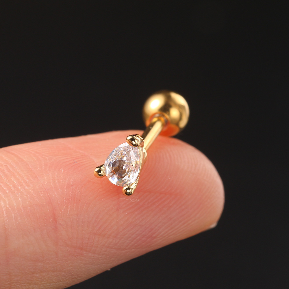 Piercing de gota de agua de cristal, pendientes de cartílago plano Tragus, Perno de oreja, hélice, Concha, Rook, lóbulo, anillo de oreja, Labret, de joyería CC092, 1pc