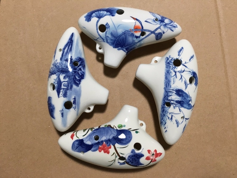 6 Hole Ocarina Ceramic Alto AC Key Flute Musical Instrument Blue and White Porcelain Ocarina