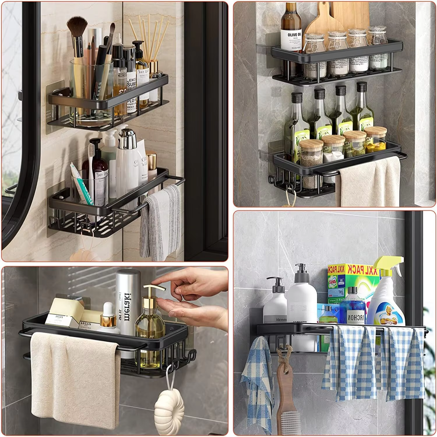 Driepotige rek aan de muur hangende hoek rechthoekige beugel aan de muur gemonteerde douche-shampoo rek badkamerrek handdoekenrek beugel