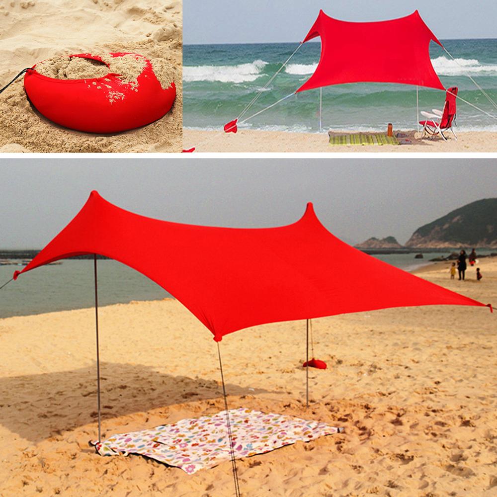 Familie Strand Sonne Schatten Zelt mit Sand Anker UPF50 UV Schutz Camping Schutz Tarp draussen Werkzeuge für 3-4 Person Camping: rot