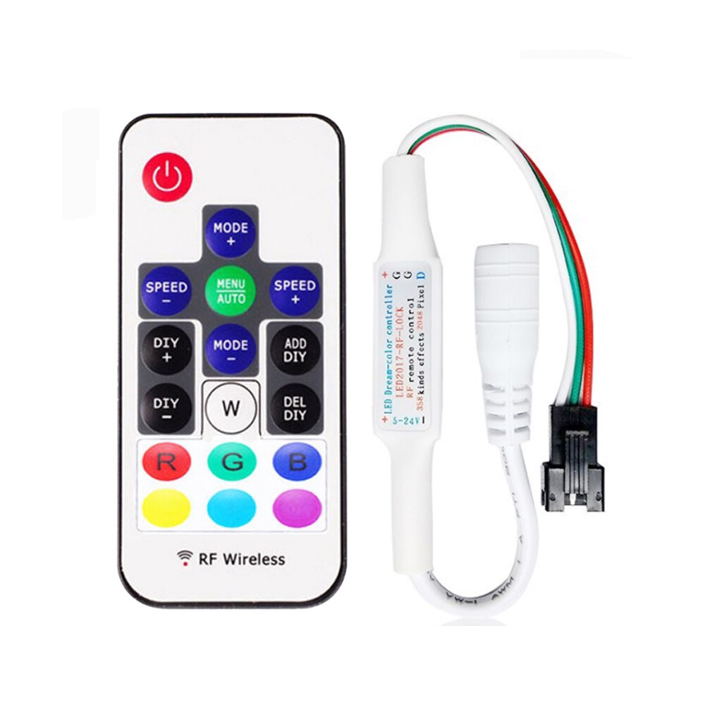 WS2812B WS2811 Led Strip Controller Music Wifi Bluetooth Led Controller SP108E SP107E SP106E SP105E SP110E 14/17/21 Keys DC5-24V: 17key black