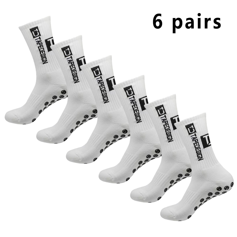 6 pares de meias de futebol meias esportivas masculinas meias de meia panturrilha silicone antiderrapante dot meias basquete yoga: Bege