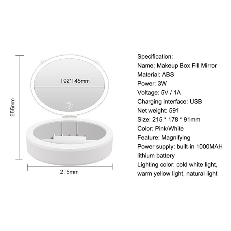 Rechargeable Makeup Box Fill Light Mirror LED Makeup Mirror Desktop Fill Light Dressing Mirror