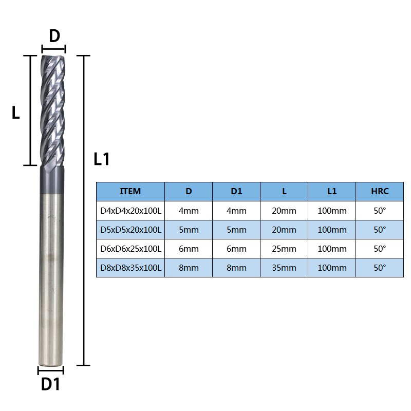 Fraise en bout de carbure XCAN 4/5/6/8mm fraise en bout CNC outils de gravure 4 fraises à fente