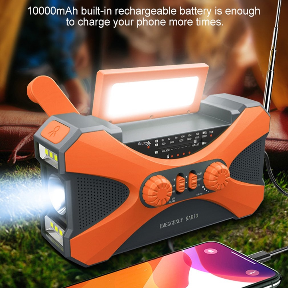 Gorące 10000mAh Radio awaryjne pogoda słoneczna korba ręczna Radio AM/FM latarka LED Alarm SOS Power Bank głośnik Dropshipping