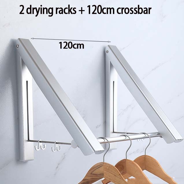 Porte-linge mural en aluminium, support de séchage rétractable pour vêtements, gain de place à l'intérieur et à l'extérieur, corde à linge pour la maison: 2 drying racks-120-S