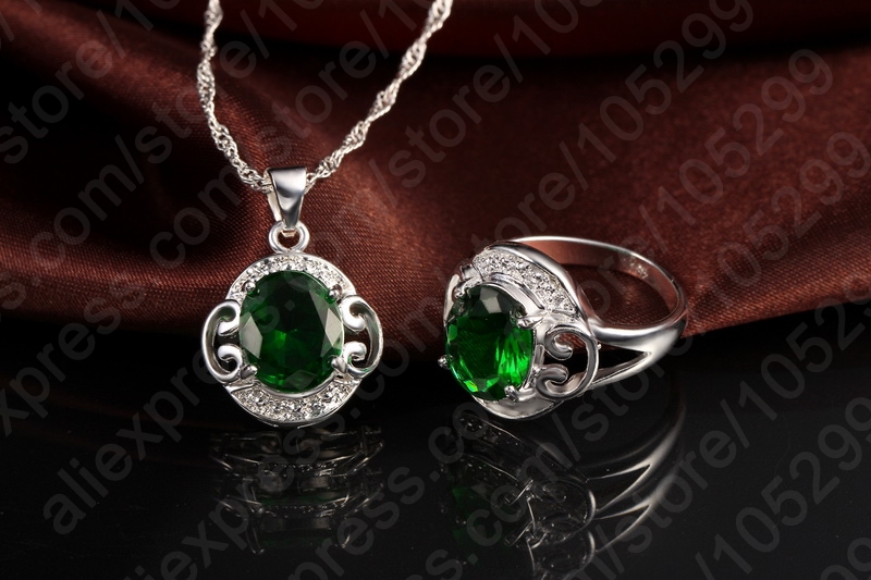 925 sterlingsølv grønne cubic zircon krystal smykkesæt vedhæng halskæde øreringe ring