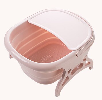 Folding Foot Tub Portable Foot Wash Massage Bucket Covered Heighten Plastic Bucket Large Household Stress Reliever Foot Bucket: pink