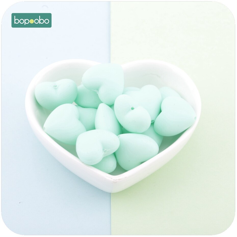 Bopoobo hjärta silikonpärla för bitring 10pc tänder smycken gör-det-själv-armband tandsjukdomar amningshalsband silikonpärlor babybitring