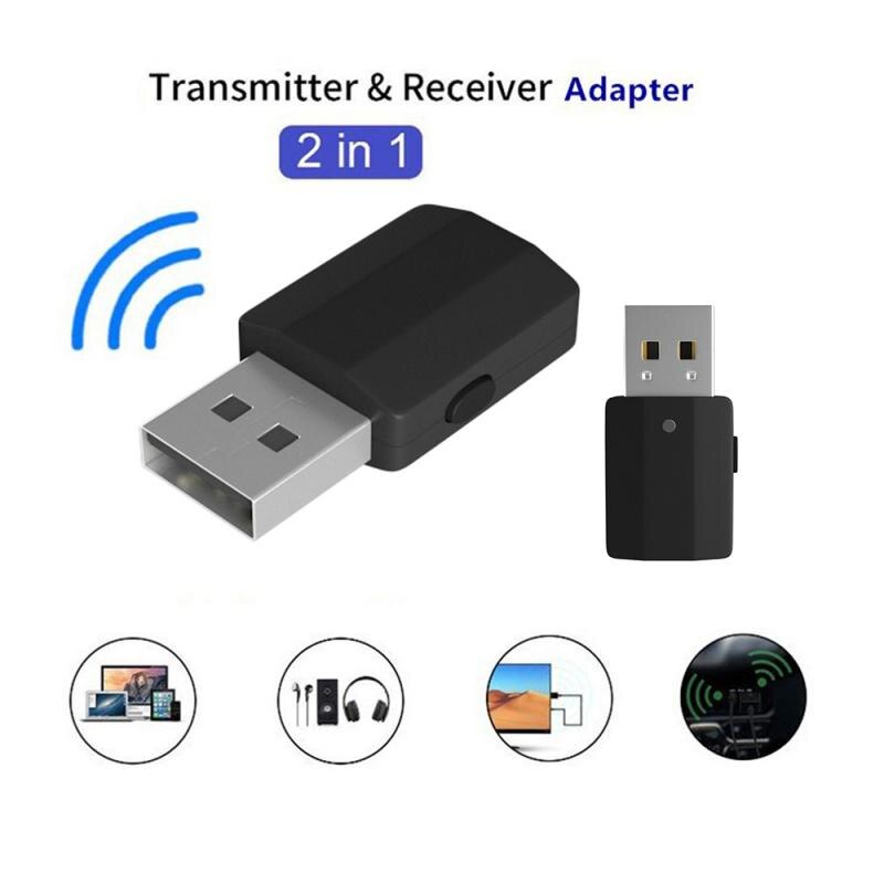 USB Bluetooth Transmitter Receiver 2-in-1 Wireless Audio Adapter Bluetooth 5.0 Portable 3.5mm AUX Wireless Adapter