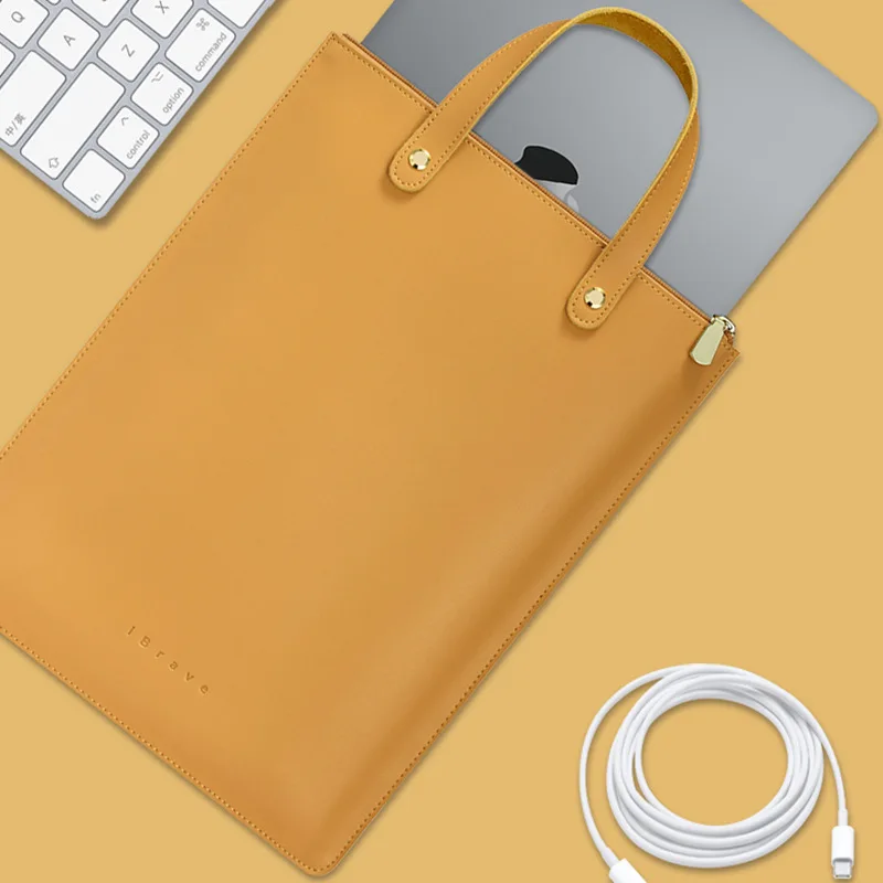 Fashionable Leather Notebook Computer Bag Waterproof Spring Laptop Handbag Business Handbag Durable Pouch for Office Use