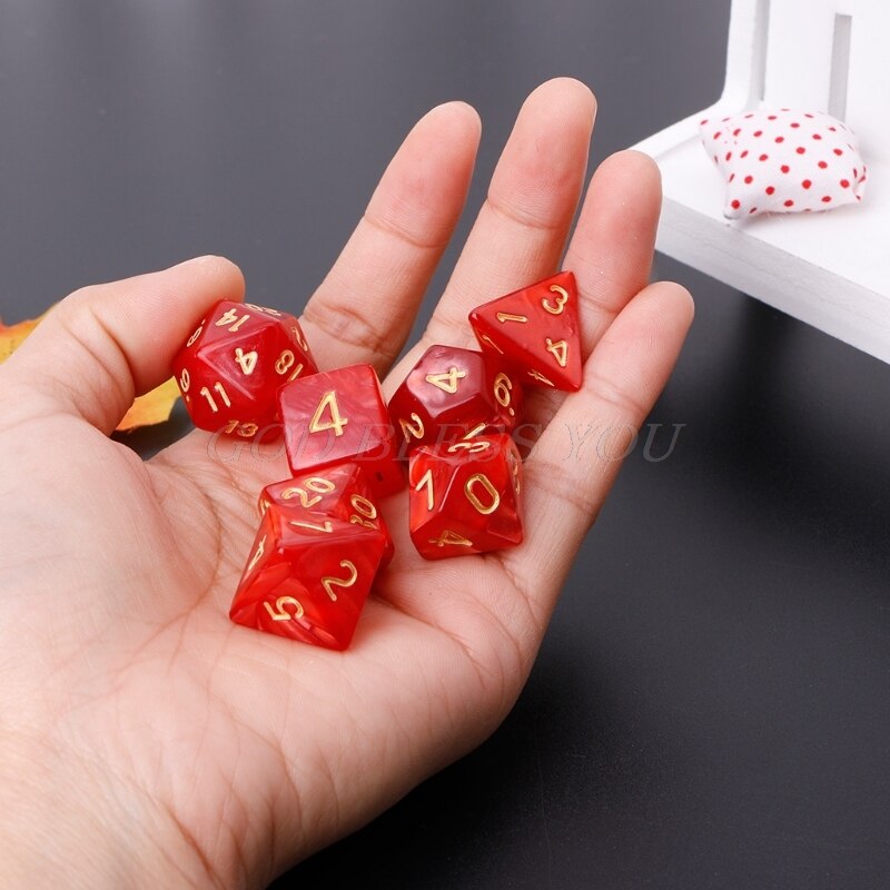 7Pcs Polyhedral Dice Gold Numbers For Dragon Pathfinder D20 D12 2xD10 D8 D6 D4