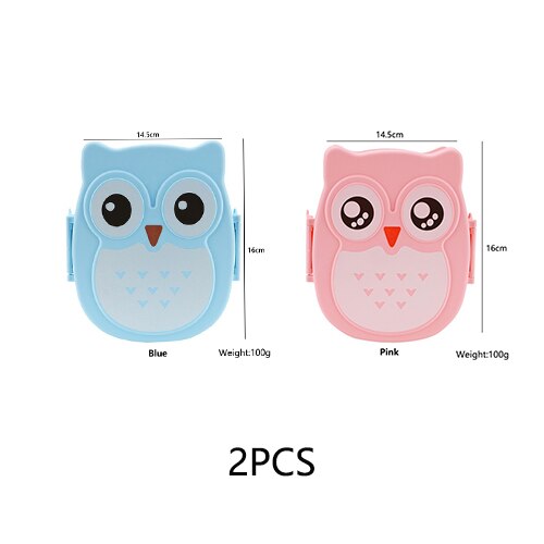 Cute Cartoon Owl Lunch Box Food PP Plastic Storage Box Portable Children Student Heat Preservation Lunch Box Kitchen Utensils: 2PCS