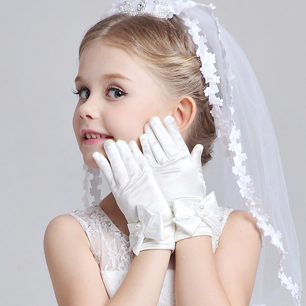 Meisjes Prachtige Satijn Fancy Handschoenen voor Speciale Gelegenheid Jurk Formele Bruiloft Pageant Party Korte Meisjes Handschoenen Prinses Jurk
